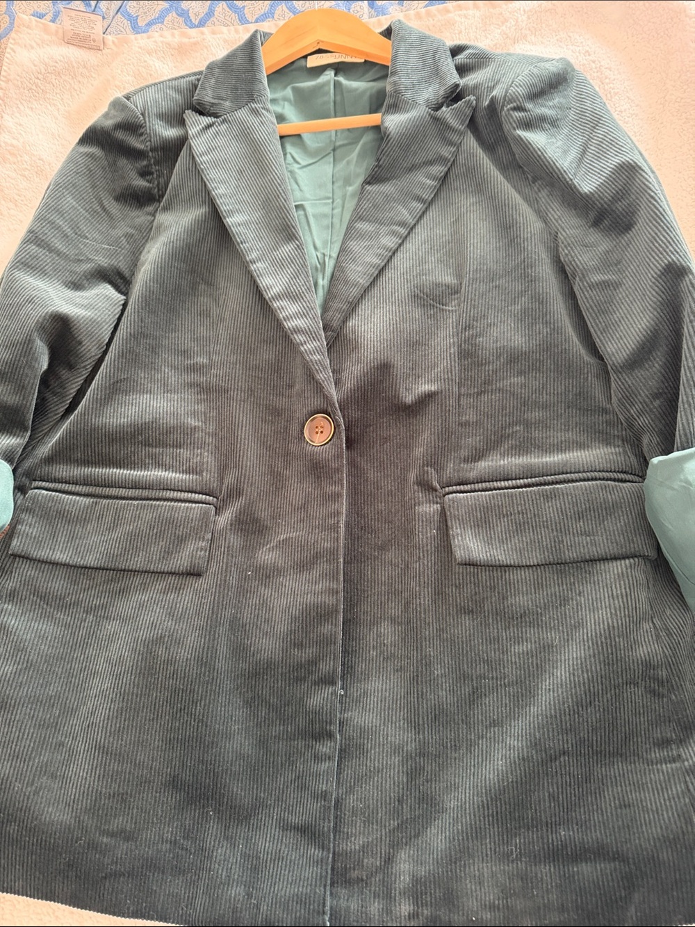 Single-Button Corduroy Blazer Jacket in Slate Green